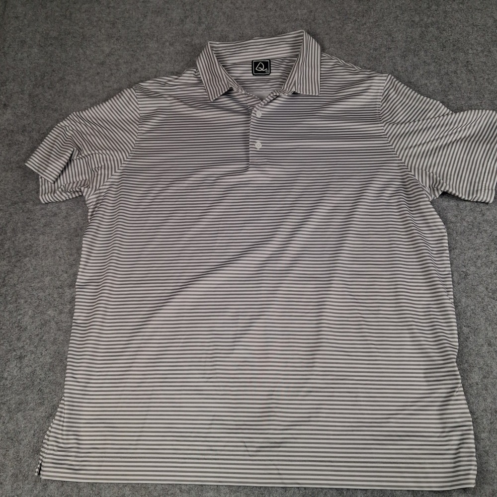 Deolax Polo Shirt Mens 2XL Gray Striped Performance‎ Golf Short Sleeve QS0367B
